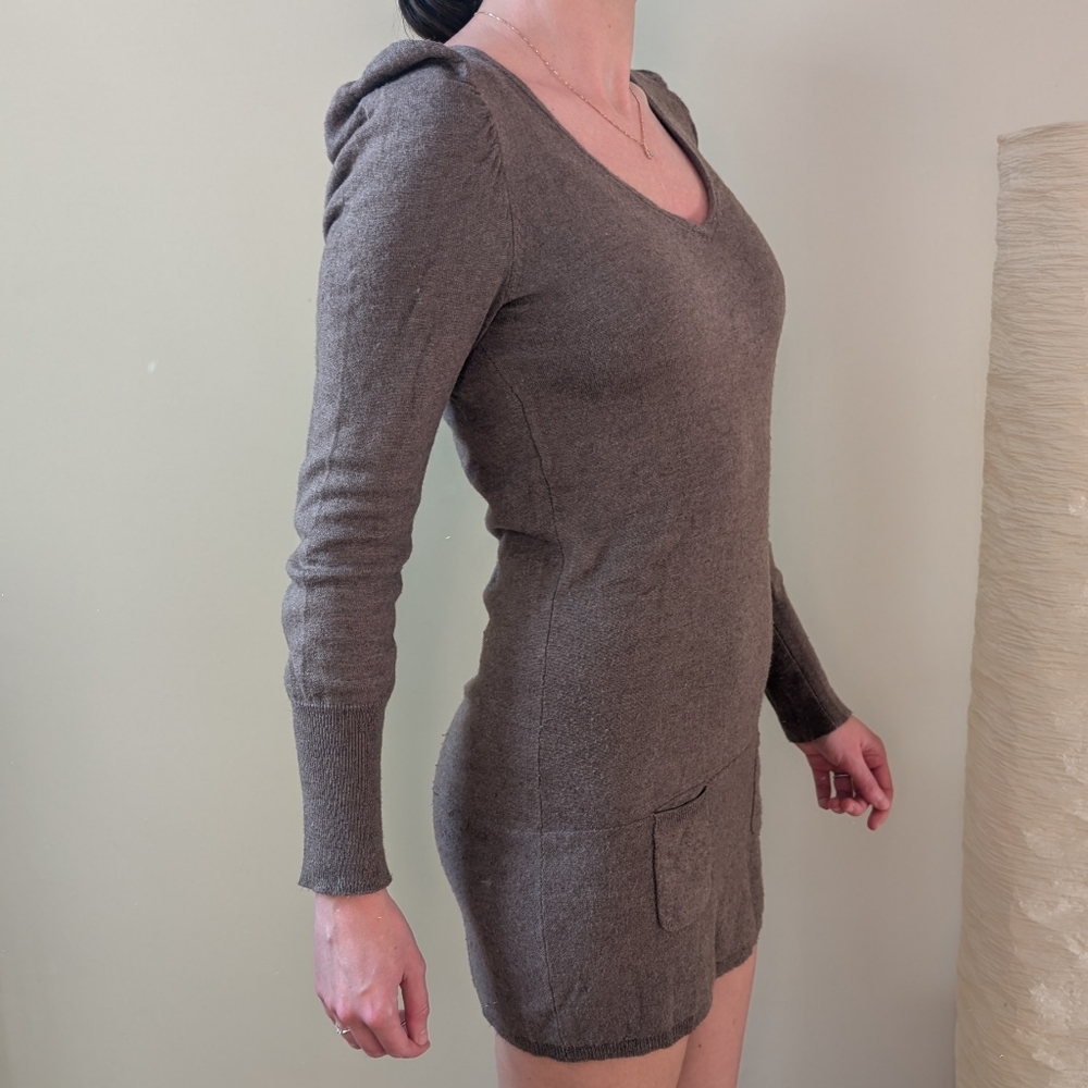 Sinéquanone Paris Light Brown Wool Blend Sweater Dress - Size M | V-Neck Mini - Picture 4 of 16